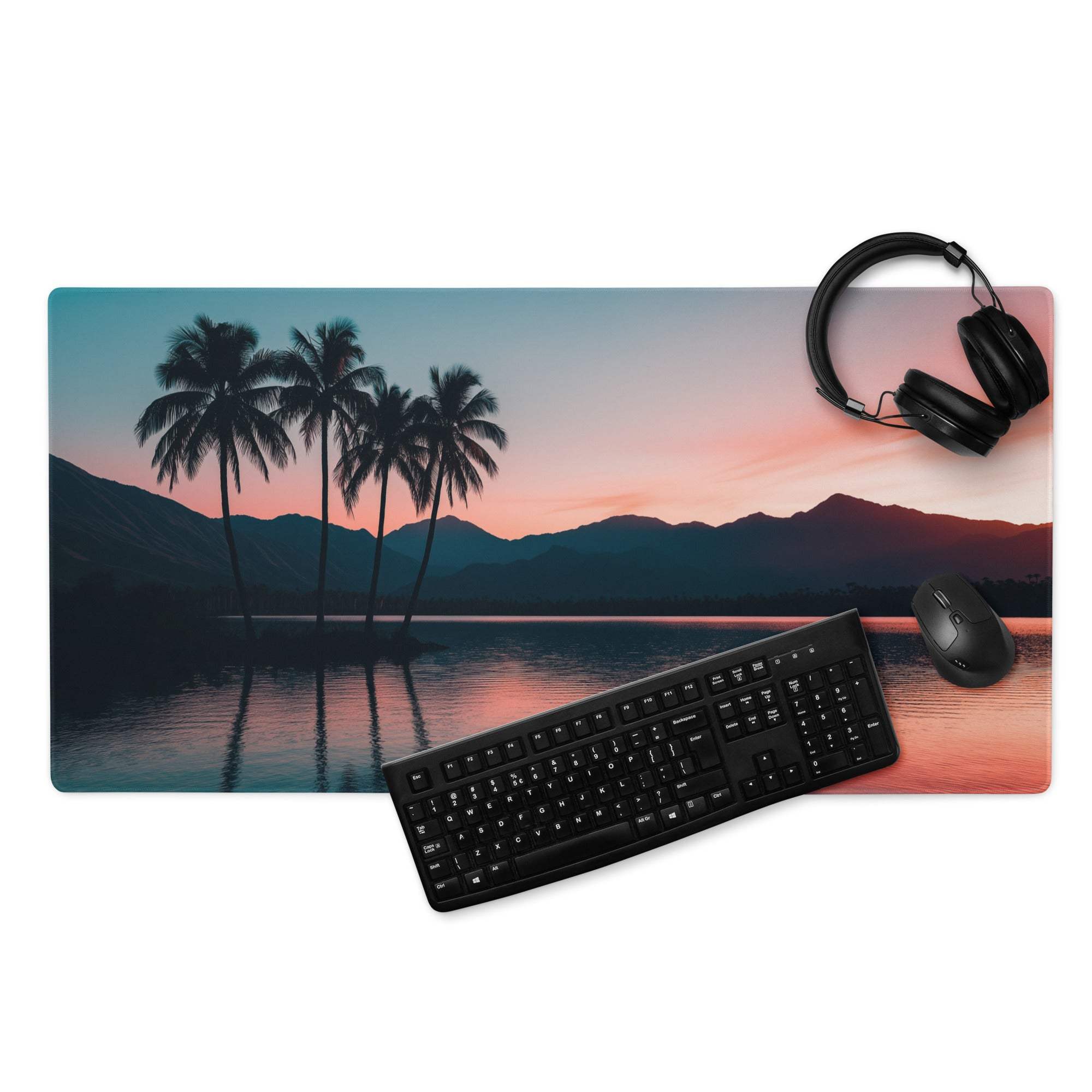 Serene sunset palm trees landscape gaming mouse pad large non-slip base