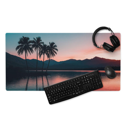 Serene sunset palm trees landscape gaming mouse pad large non-slip base