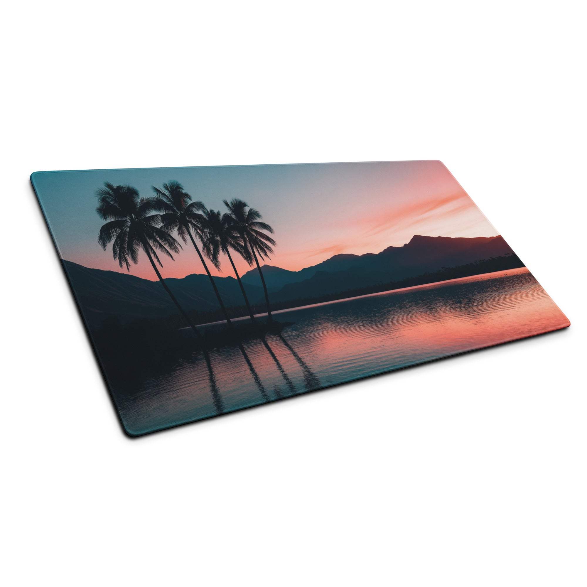 Serene sunset palm trees landscape on large gaming mouse pad