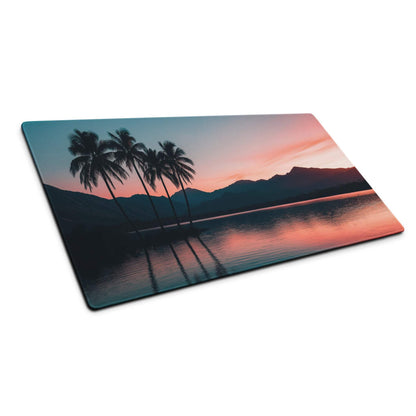 Serene sunset palm trees landscape on large gaming mouse pad