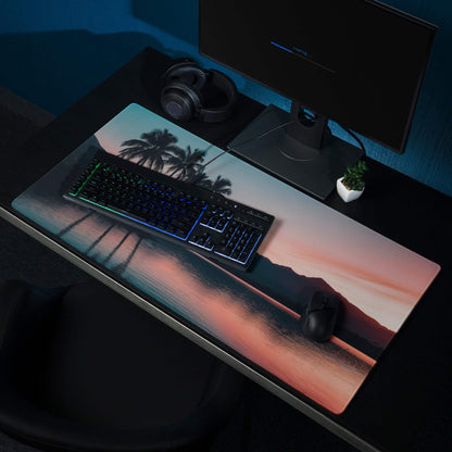 Large Serene Sunset Palm Trees gaming mouse pad with non-slip base
