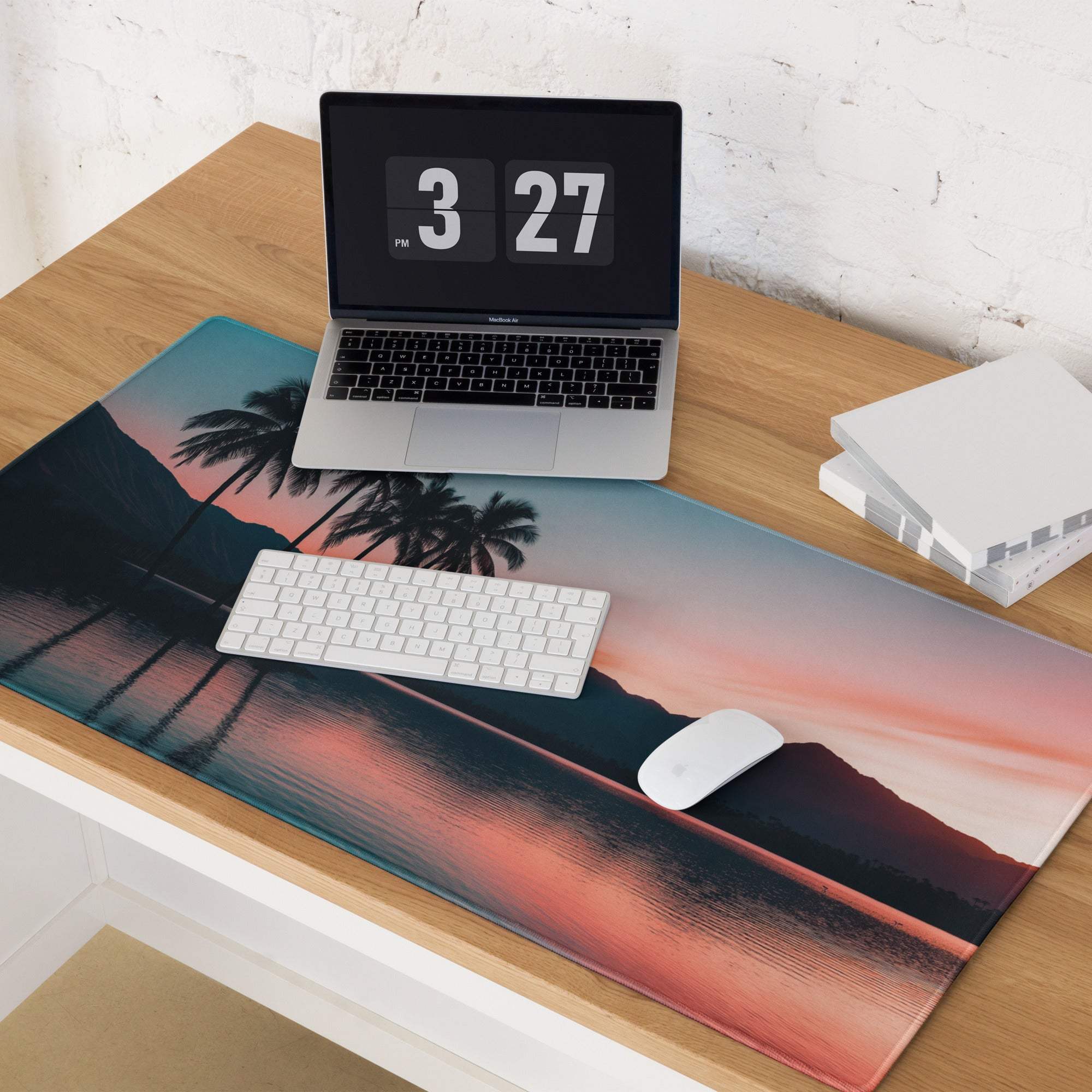 Serene Sunset Palm Trees large gaming mouse pad with non-slip base