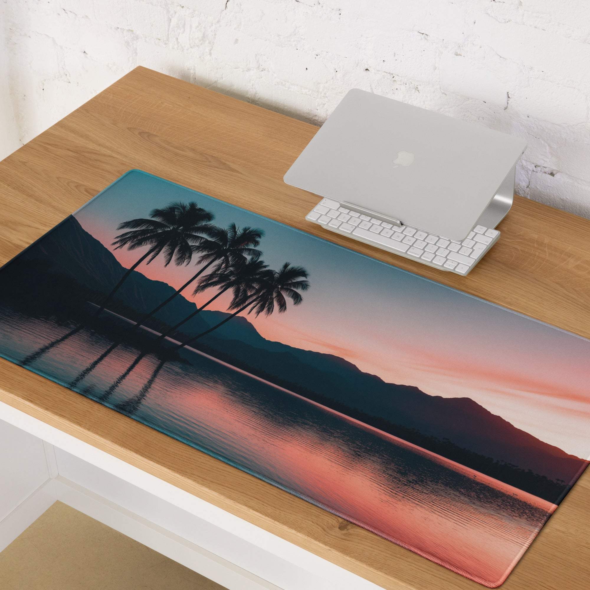 Serene Sunset Palm Trees large gaming mouse pad with non-slip base