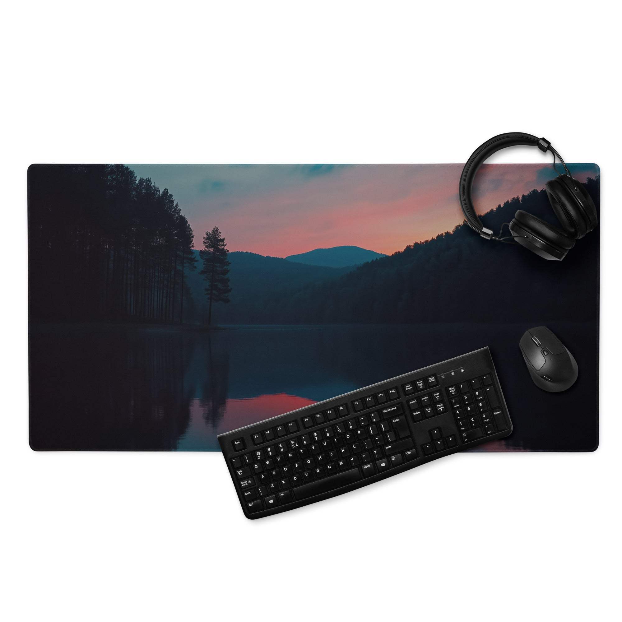 Large non-slip gaming mouse pad with serene sunset lake landscape for Dota CSGO