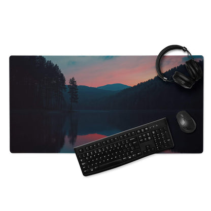 Large non-slip gaming mouse pad with serene sunset lake landscape for Dota CSGO