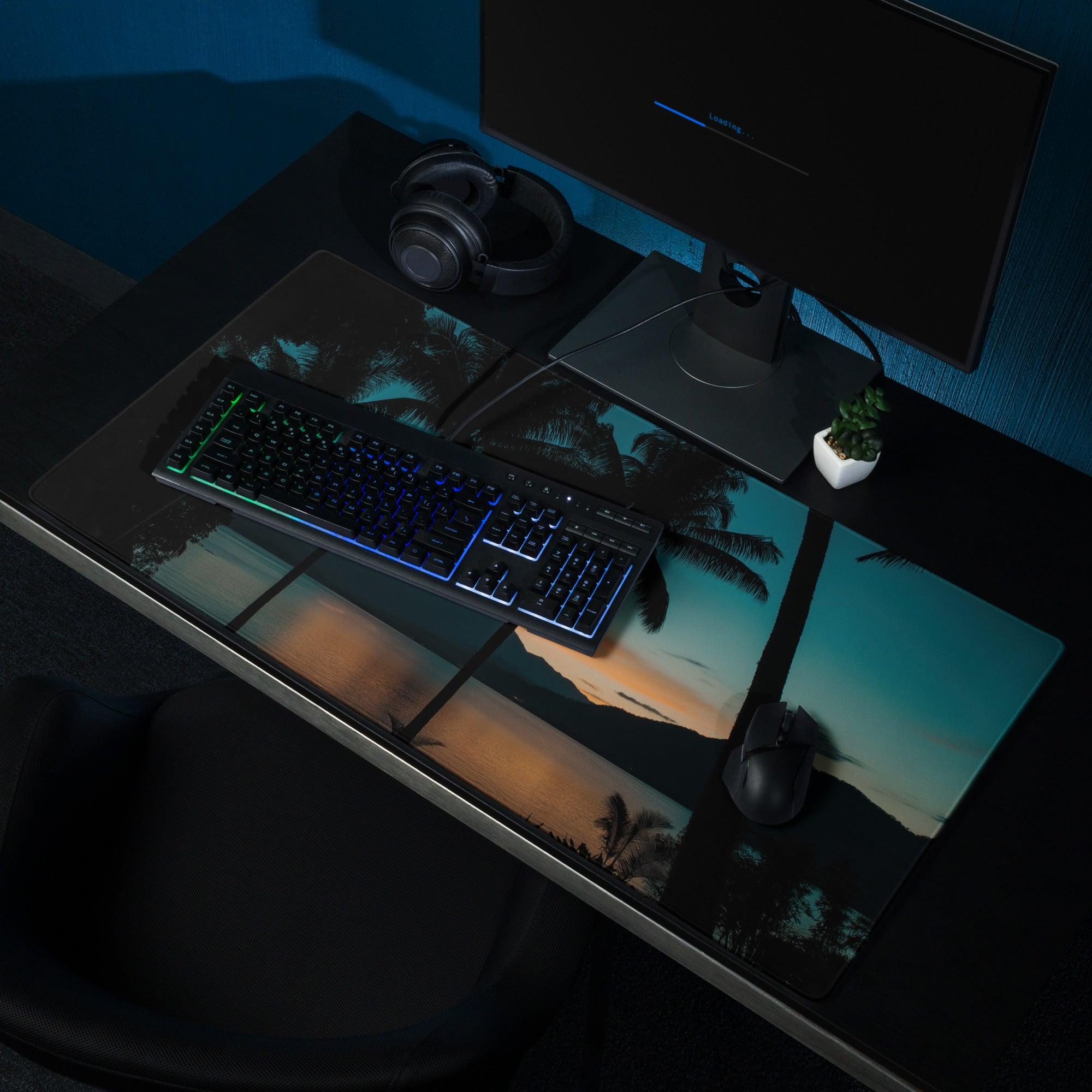 Black palm tree sunset design on Tropical Sunset Gaming Mouse Pad