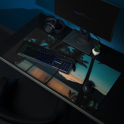 Black palm tree sunset design on Tropical Sunset Gaming Mouse Pad