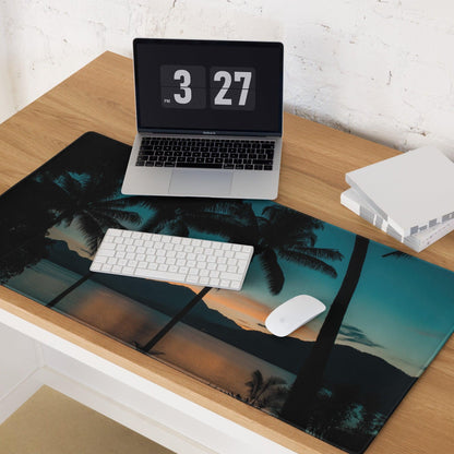 Beige teal tropical beach mousepad with palm silhouettes