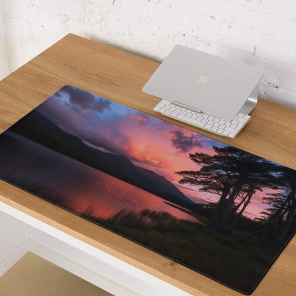 Large panoramic sunset gaming mouse pad with non-slip base