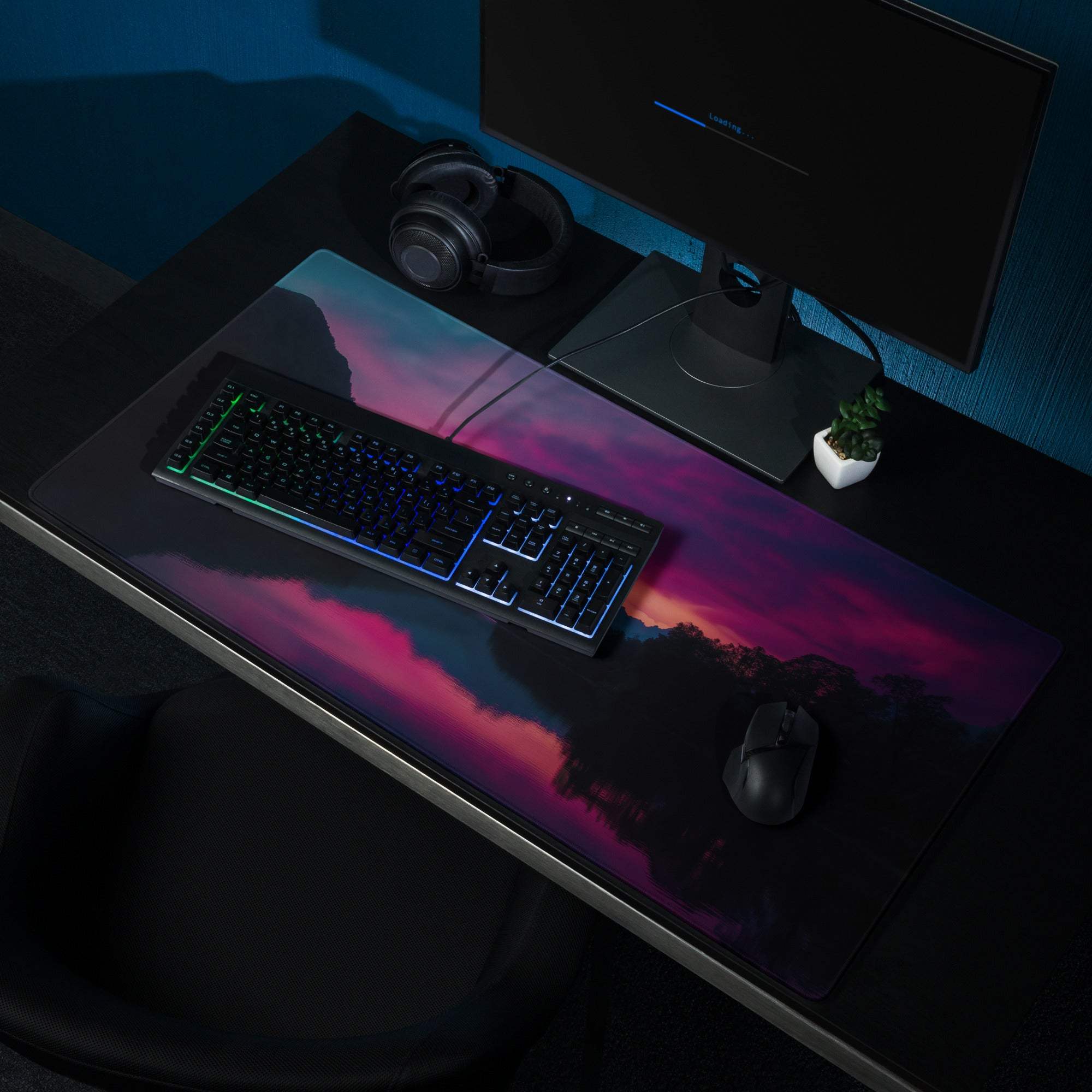 Epic Sunset Mountain gaming mouse pad with non-slip rubber base