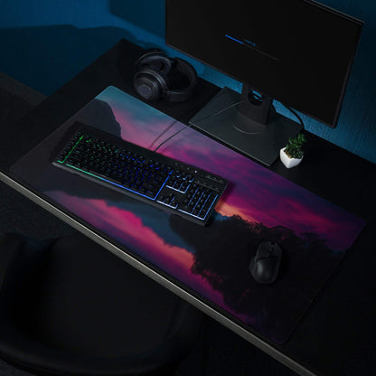 Epic Sunset Mountain gaming mouse pad with non-slip rubber base