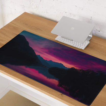 Vibrant purple black epic sunset mountain gaming mousepad large non-slip base