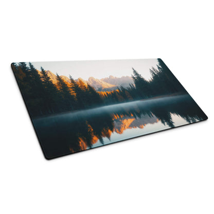 Golden Hour Mountain Lake Glass Cutting Board with Trees and Reflections