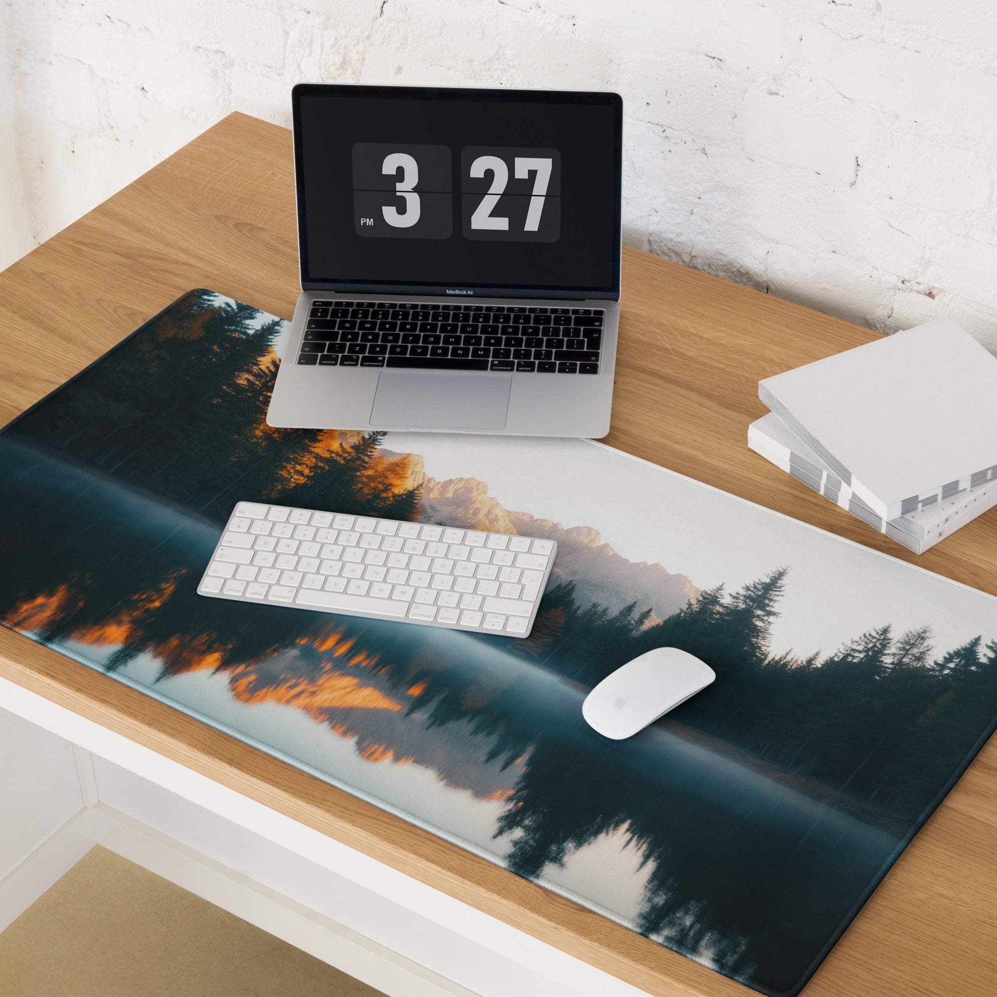 Golden Hour Mountain Landscape large gaming mouse pad with serene forest sunset scene