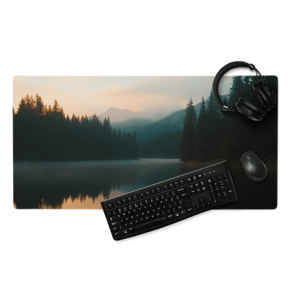Large Forest Lake Dawn gaming mouse pad with serene sunrise scene