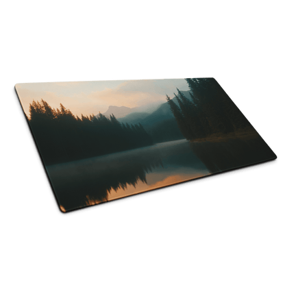 Large forest lake dawn scene in transparent acrylic frame on gaming mouse pad