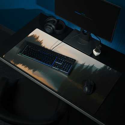 Large Forest Lake Dawn gaming mousepad with serene dusk forest scene