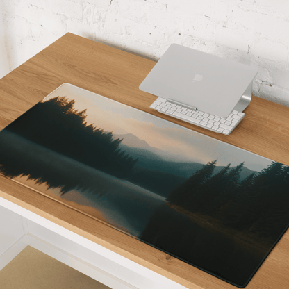 Large Forest Lake Dawn gaming mouse pad with serene misty landscape