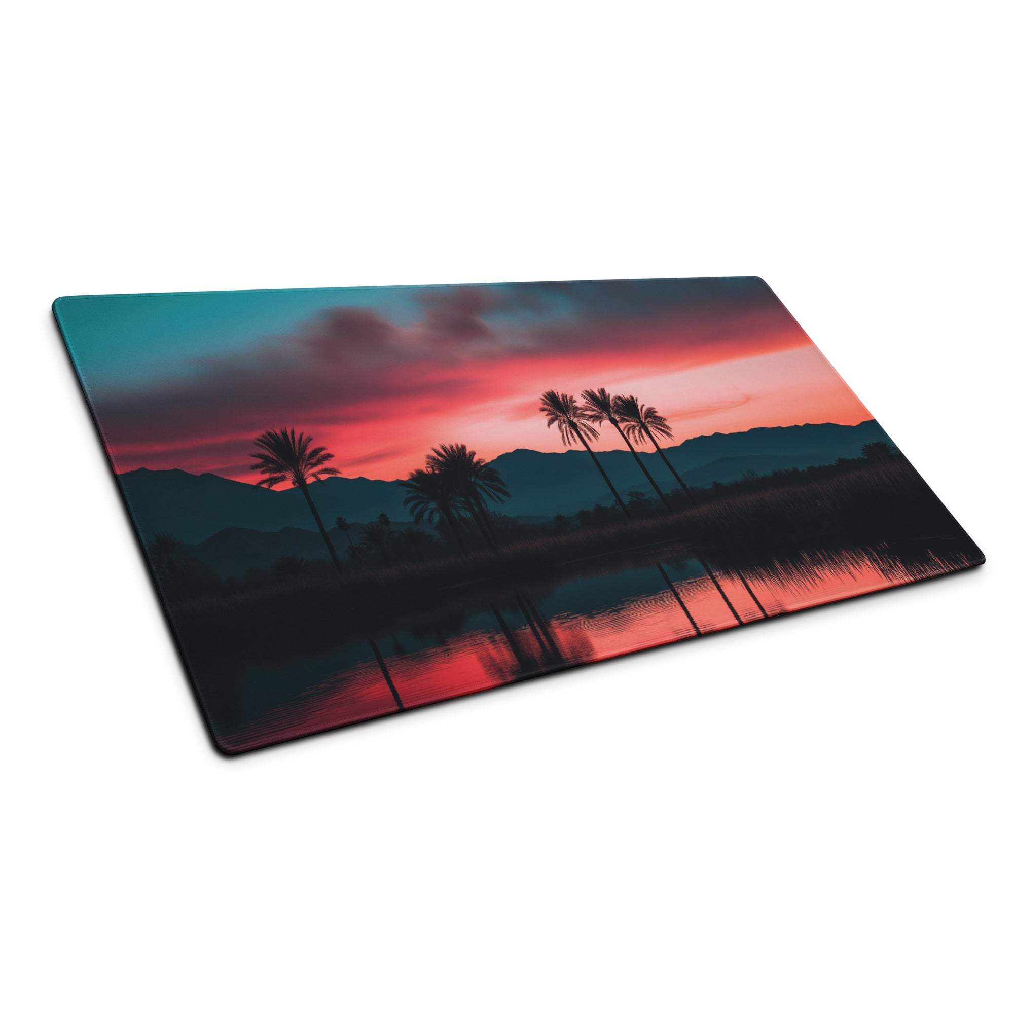 Dreamy sunset palm landscape gaming mouse pad with non-slip backing