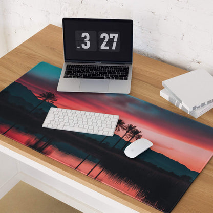 Dreamy sunset palm landscape gaming mouse pad with vibrant twilight and non-slip backing