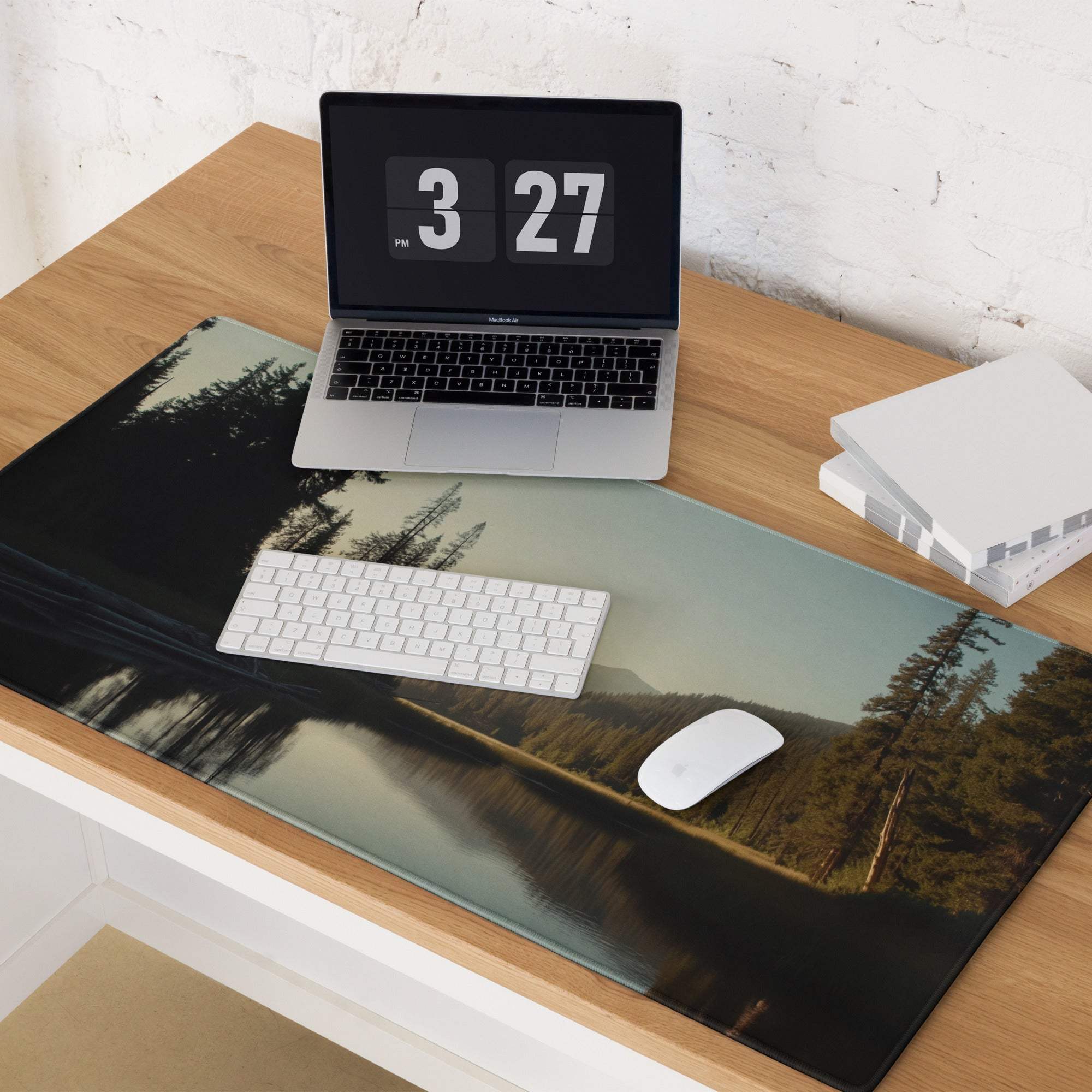 Forest lake gaming mouse pad large non-slip base serene scene