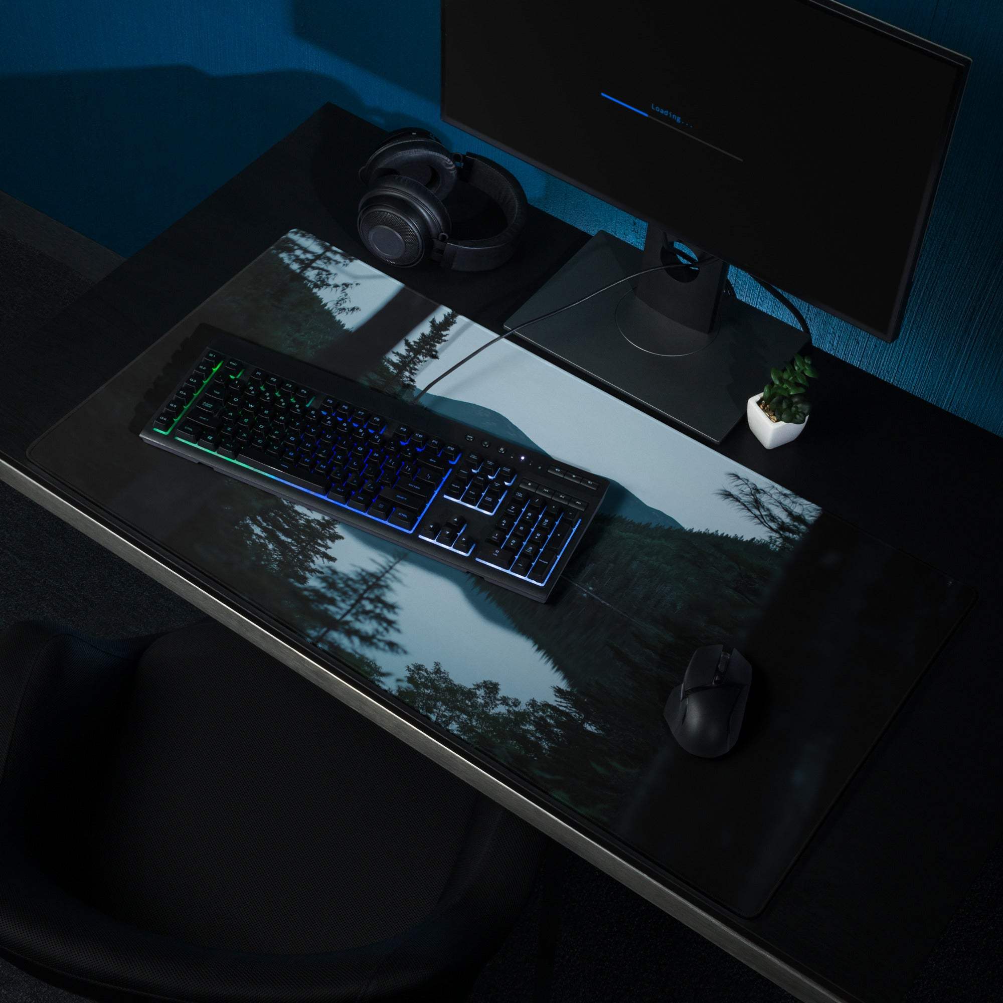 Black Forest Serenity gaming mouse pad with mountain lake print