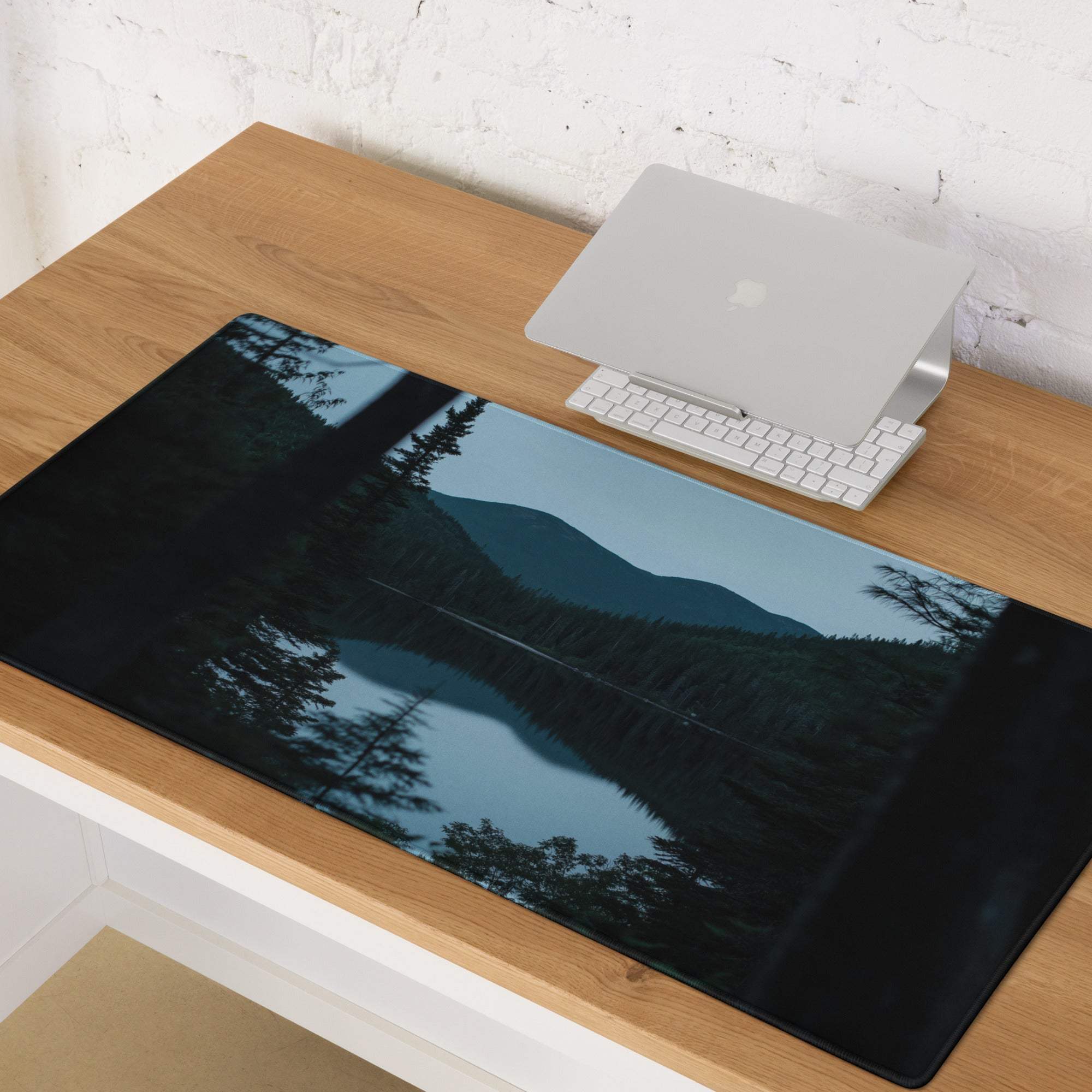 Forest Serenity large gaming mouse pad with serene mountain lake scene