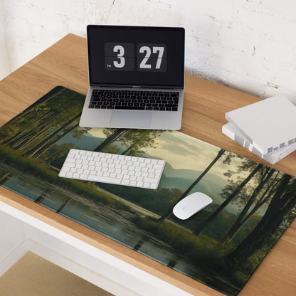 Large dark forest night scene gaming mouse pad with reflective pond
