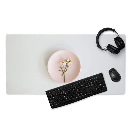Sleek minimalist white rectangular gaming mouse pad with subtle texture