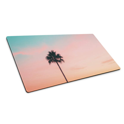 Pastel sunset palm tree rectangular gaming mouse pad with non-slip base