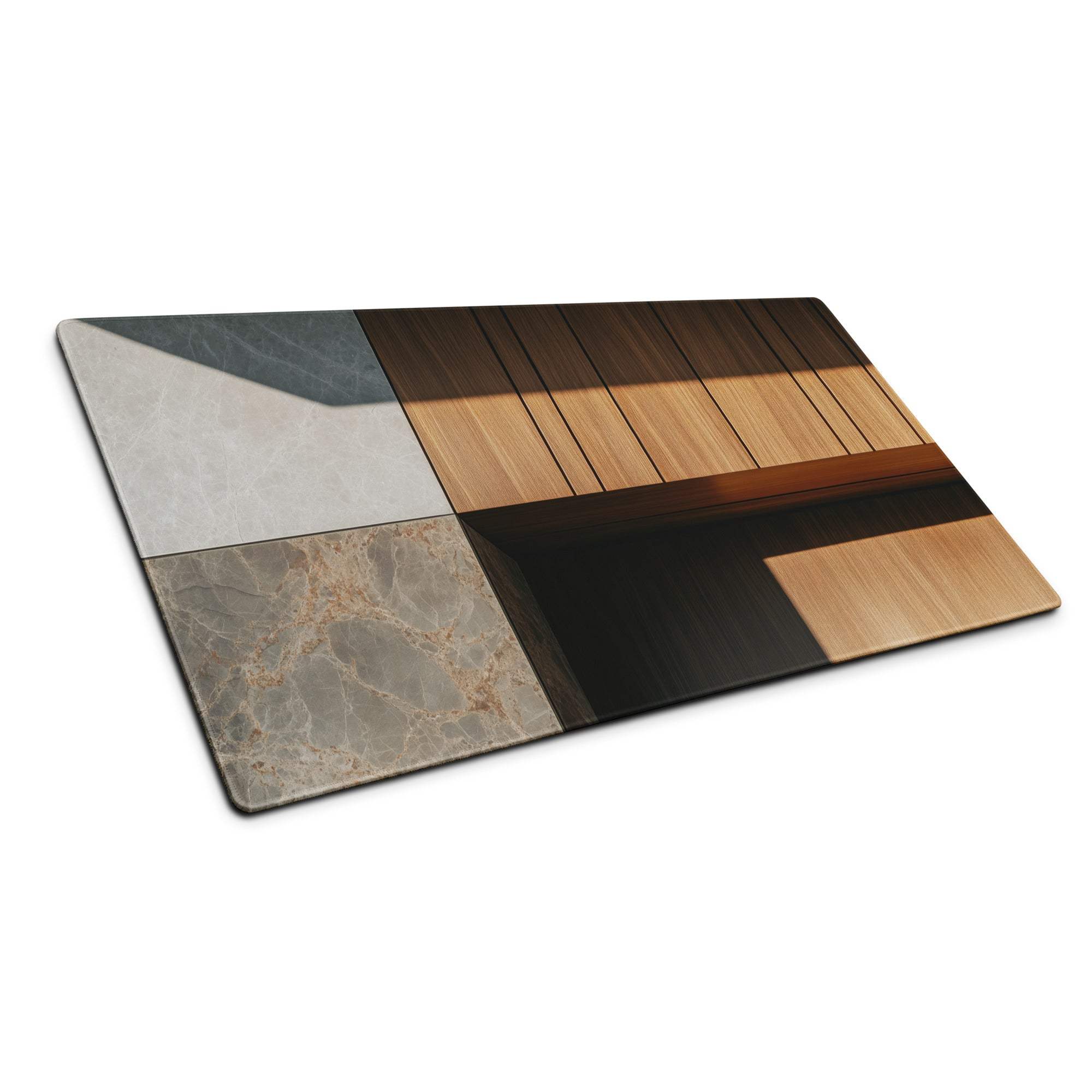 Modern large gaming mouse pad with marble wood inlays non-slip base