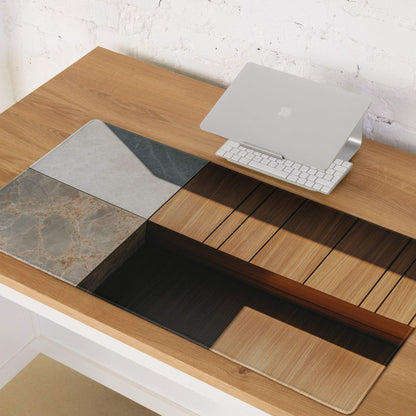 Modern desk mat with marble wood mosaic, non-slip base gaming mouse pad
