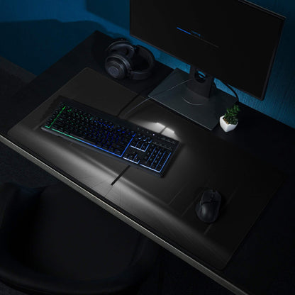 Black RGB gaming keyboard on large non-slip mouse pad