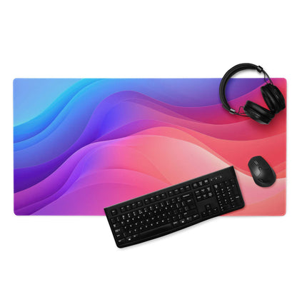 Vibrant gradient large gaming mouse pad with waves of blue, purple, pink