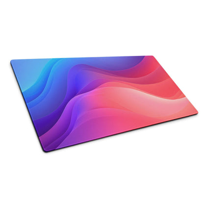 Vibrant gradient large gaming mouse pad with deep blue to pink purple design, non-slip base, stitched edges