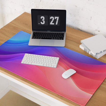 Vibrant gradient gaming mouse pad with blue purple pink waves non-slip base