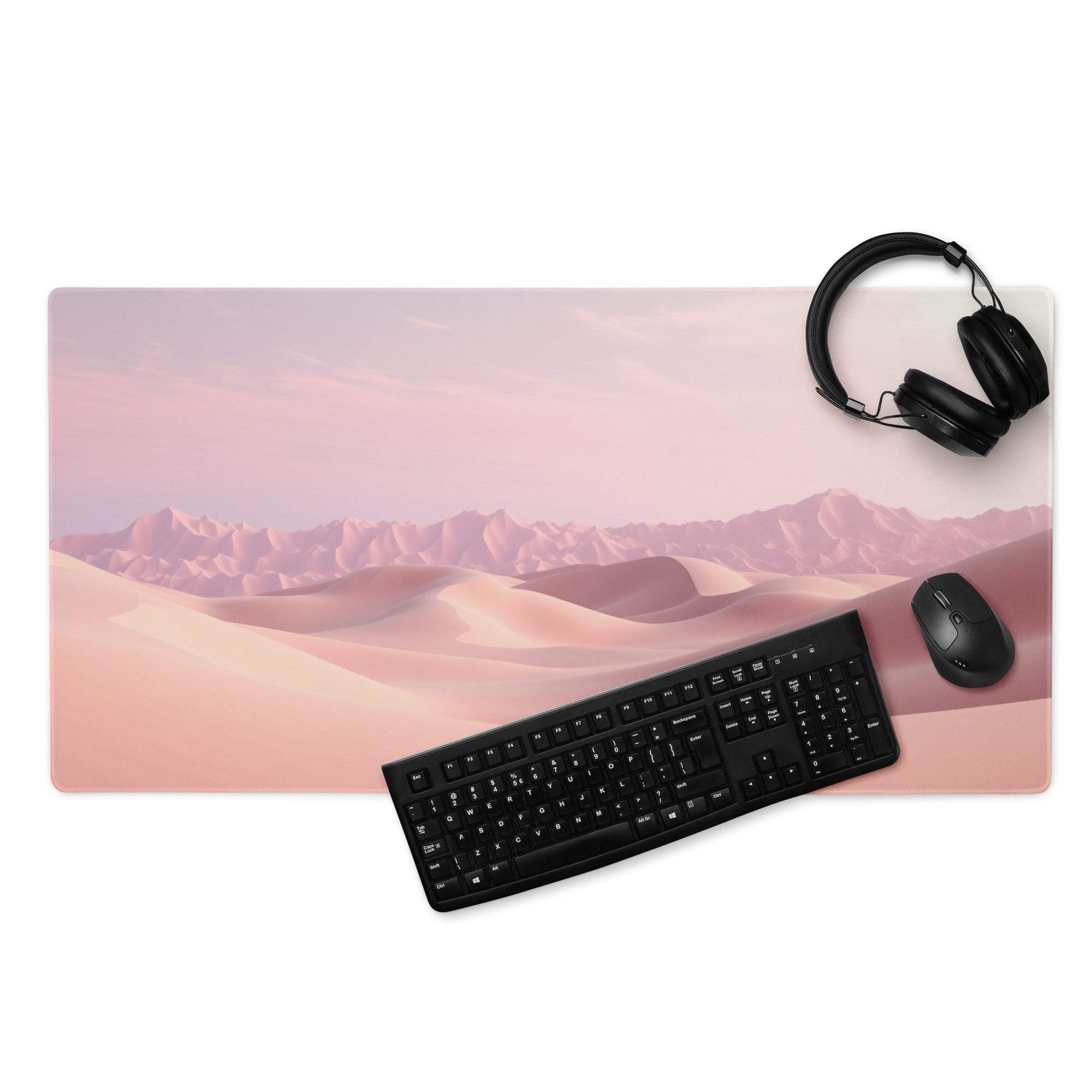 Pink pastel desert dunes gaming mousepad with sand dunes and mountains