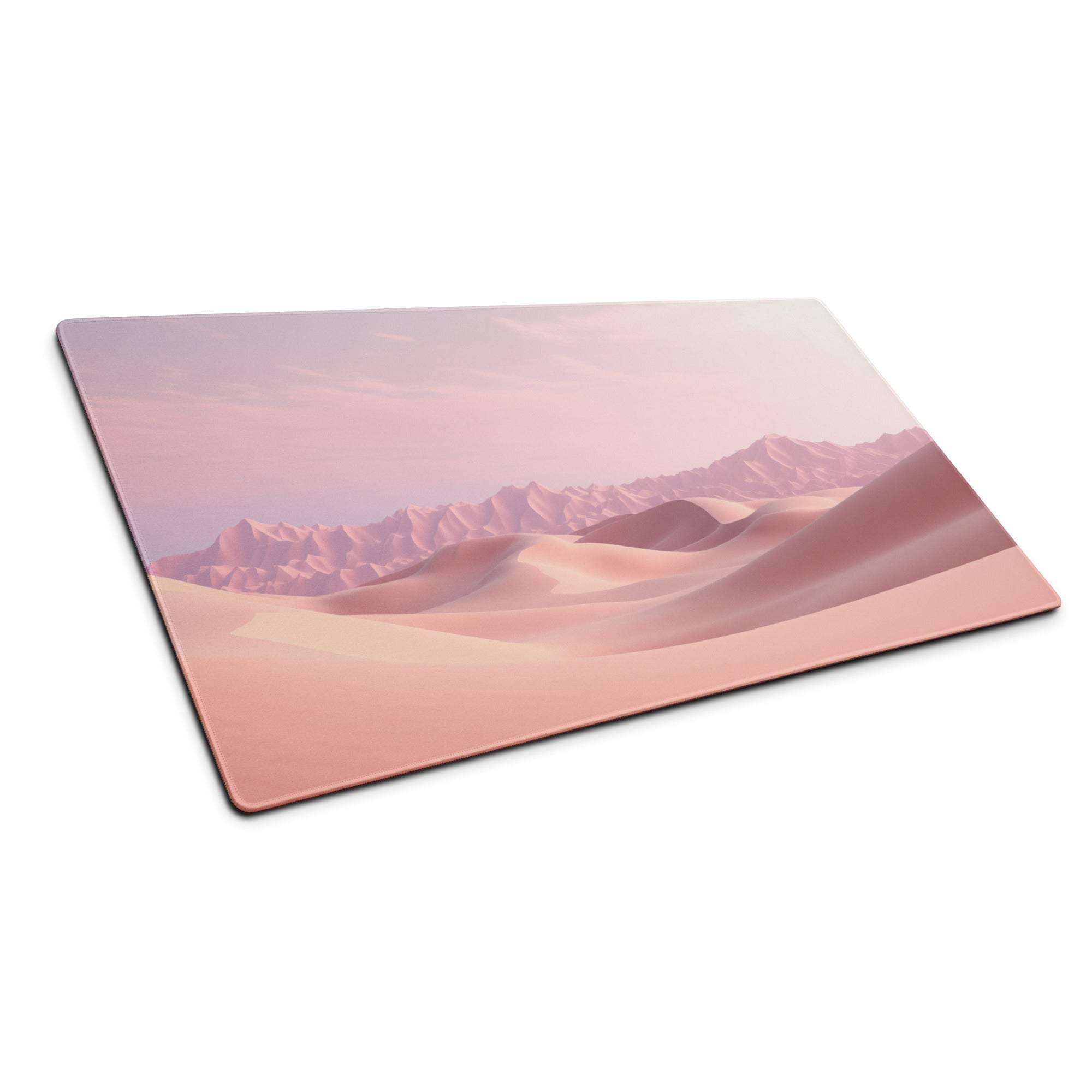 Rectangular pink pastel desert dunes gaming mouse pad with mountains
