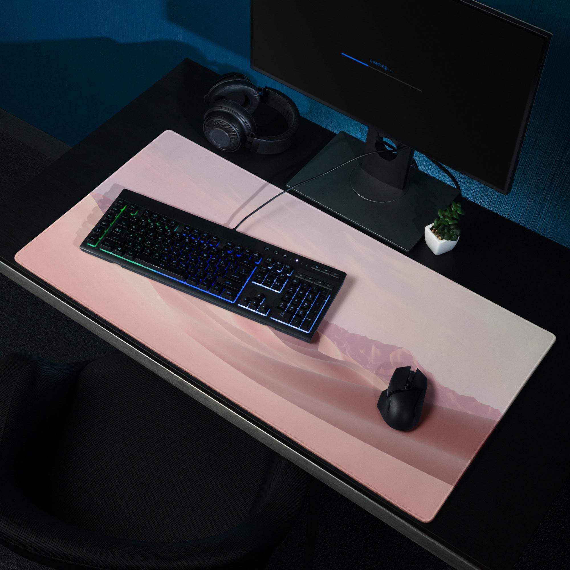 Pastel Desert Dunes pink gradient gaming mouse pad with mountains