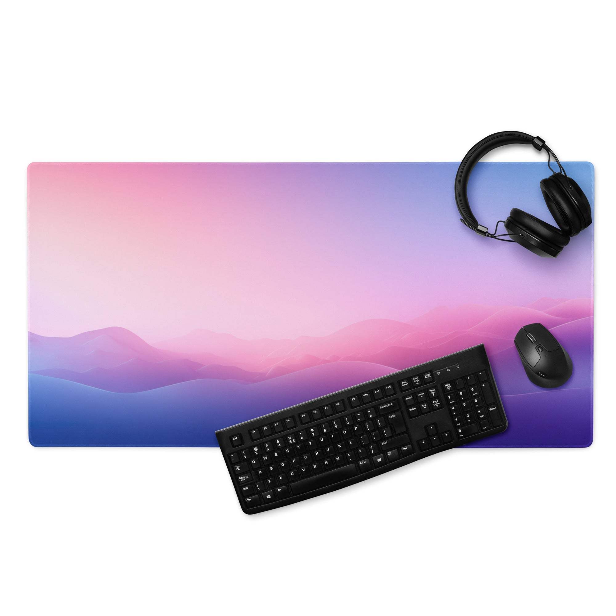 Pastel gradient pink-to-purple stitched gaming mouse pad with non-slip base