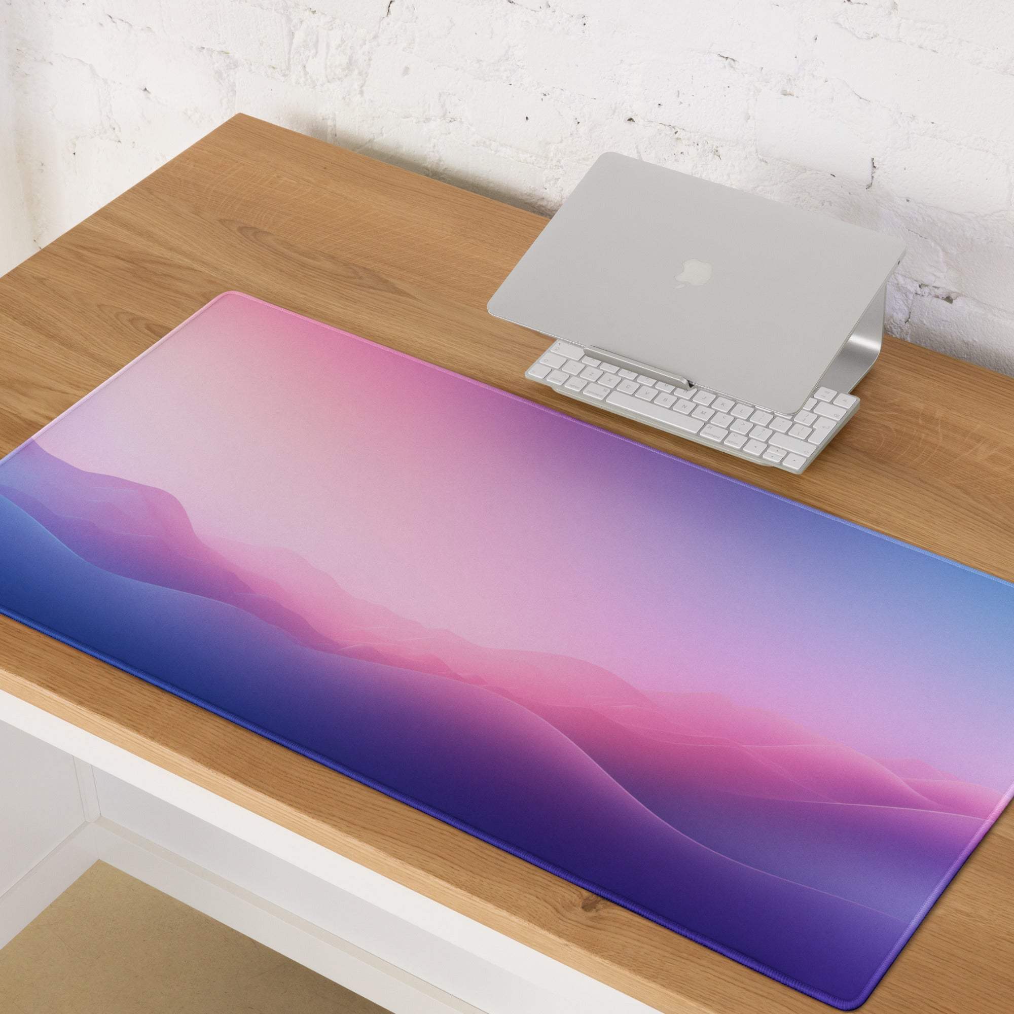 Pastel gradient edge stitched gaming mouse pad with pink purple hues