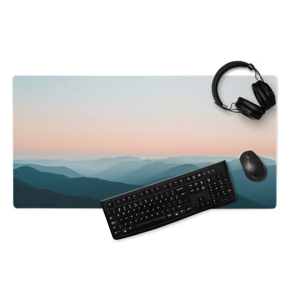 Serene Mountain Sunset Pastel Horizon large gaming mouse pad with non-slip base