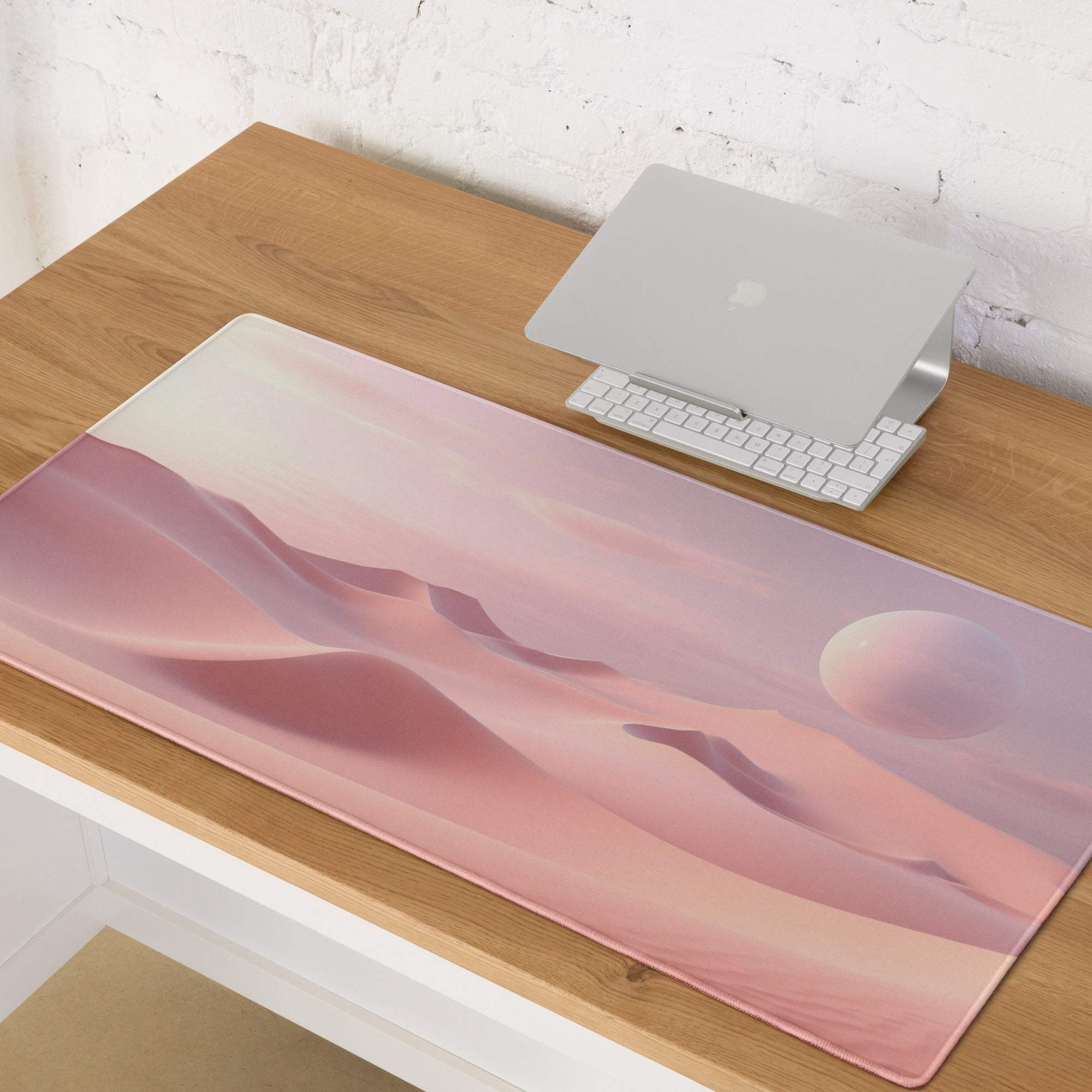 Dreamy Desert Dunes pastel pink large gaming mouse pad with dunes