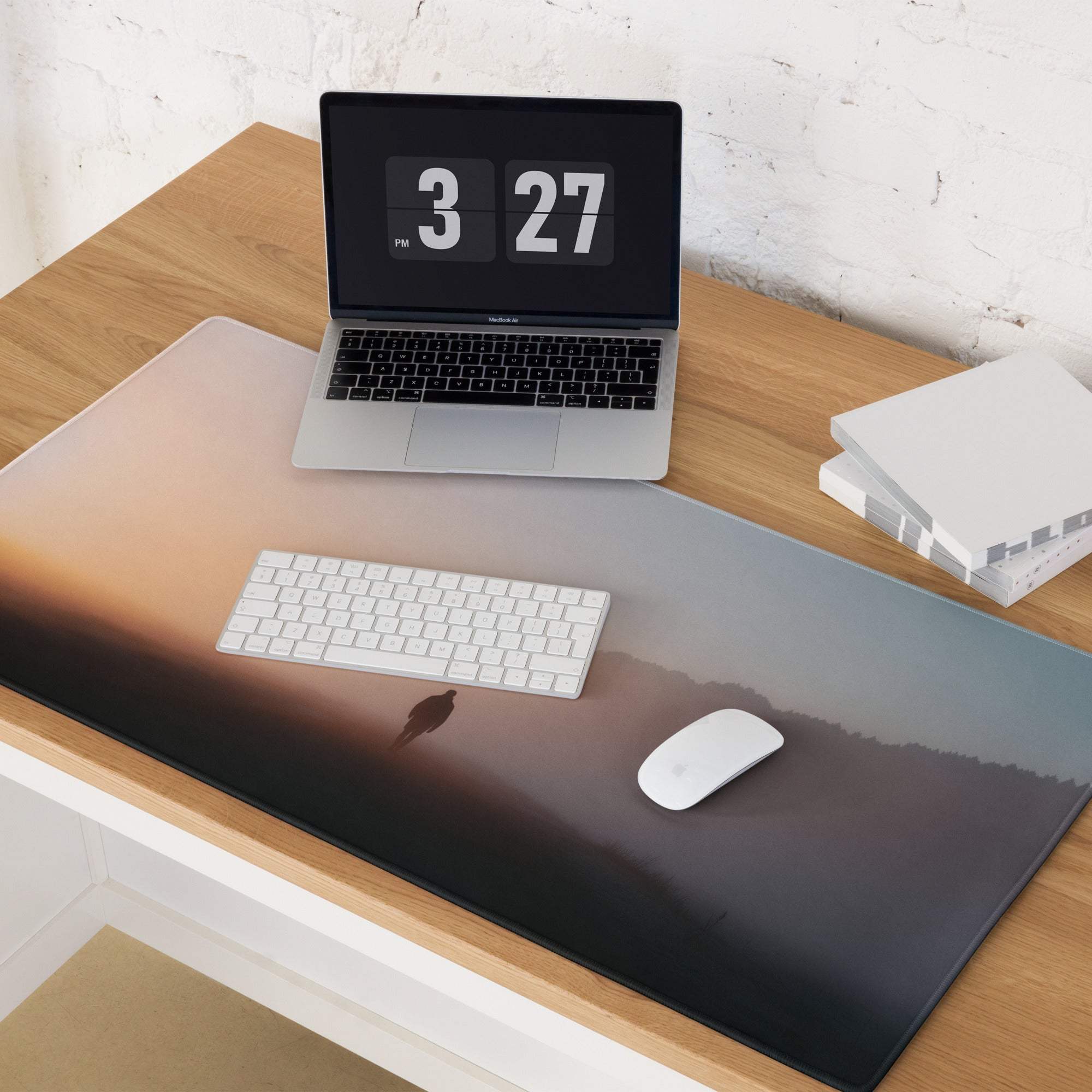 Sleek immersive sunset gradient gaming mouse pad with bird silhouette