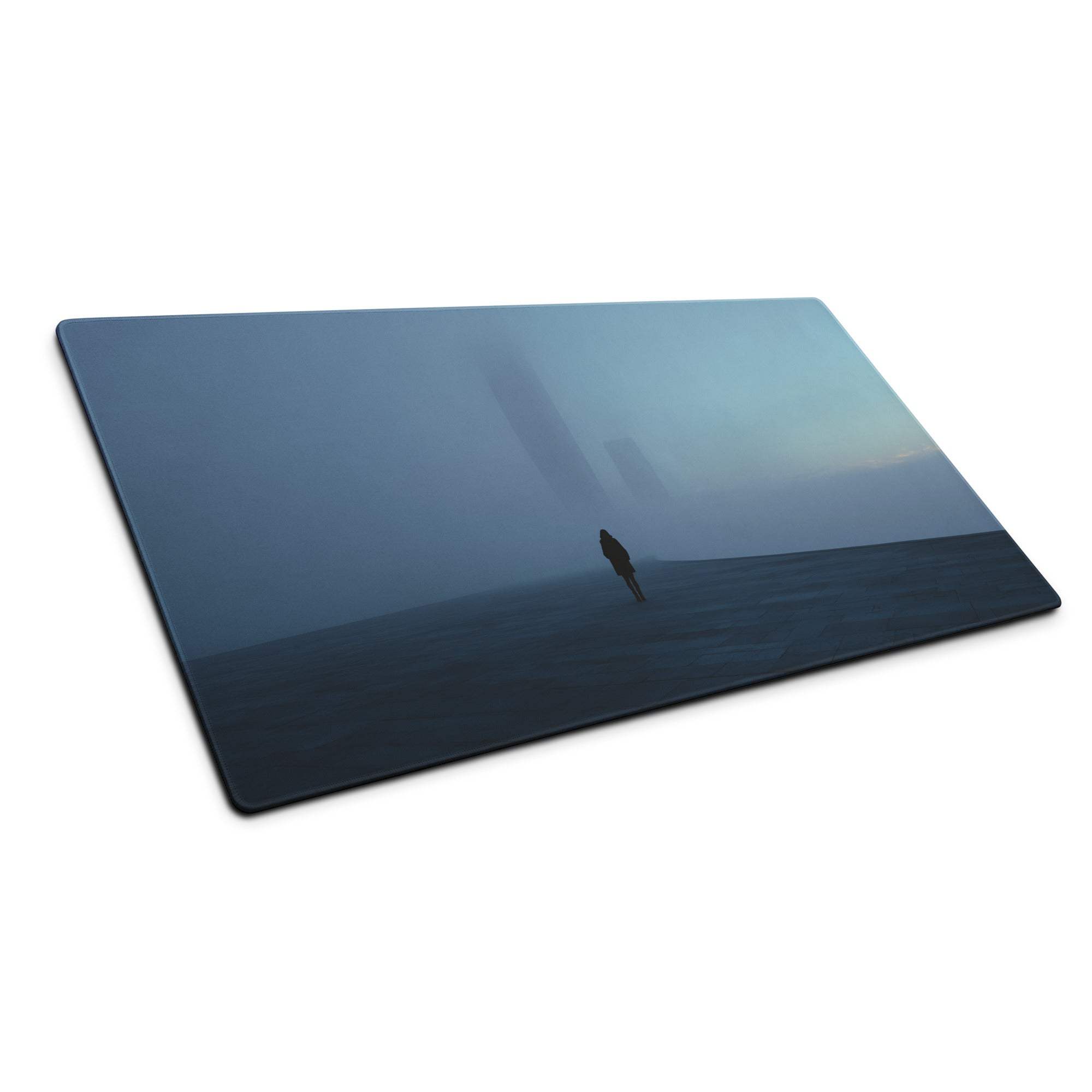 Moody Blue Mist Horizon Fog gaming mouse pad with minimalist misty landscape