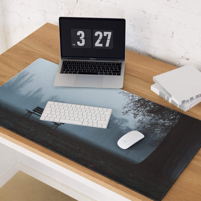 Cinematic misty park bench forest gaming mouse pad large non-slip stitched edge