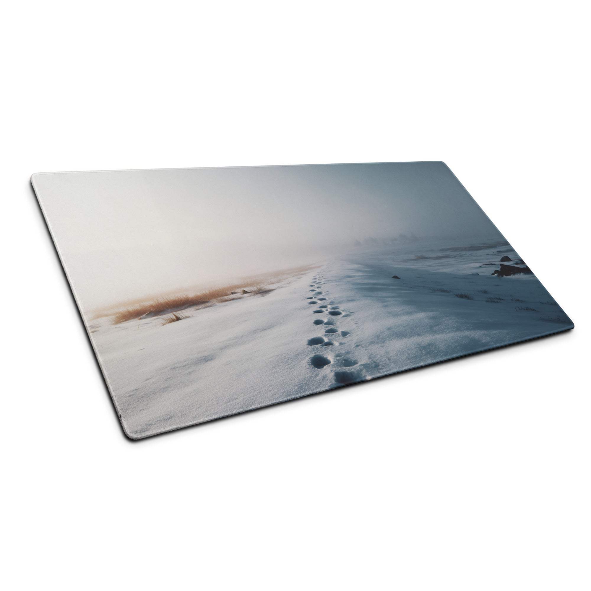 Calm winter blue snowfield large gaming mouse pad with serene footprints scene