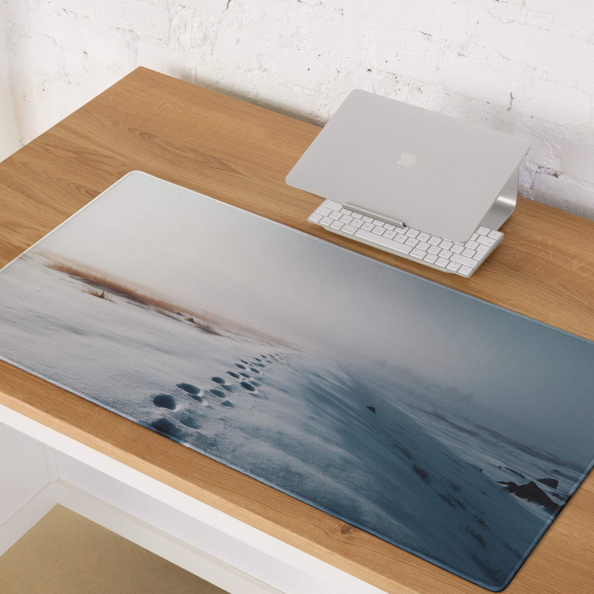 Calm Winter Blue Snowfield large gaming mouse pad with serene snowy landscape