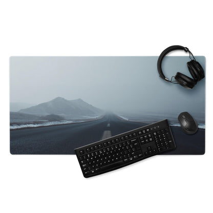 Calm snowy road in blue mist minimalist extra large gaming mouse pad
