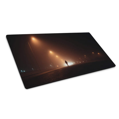 Dark street night large gaming mousepad with moody foggy scene and lone figure